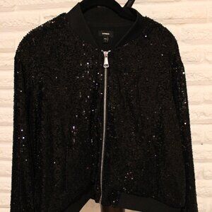 EXPRESS Sequin Cropped Bomber Jacket